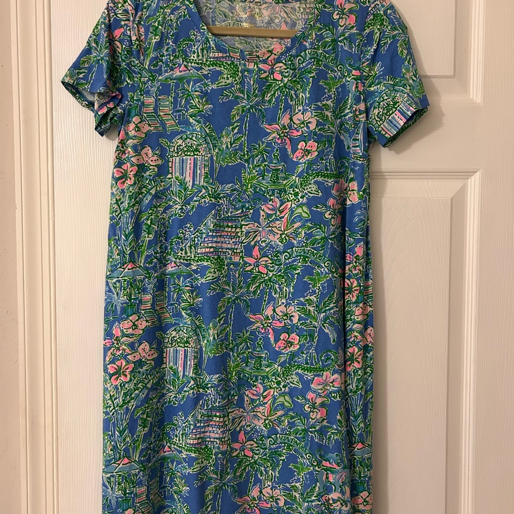 Lilly Pulitzer Blue Floral Mini Dress with Pink & Green Print